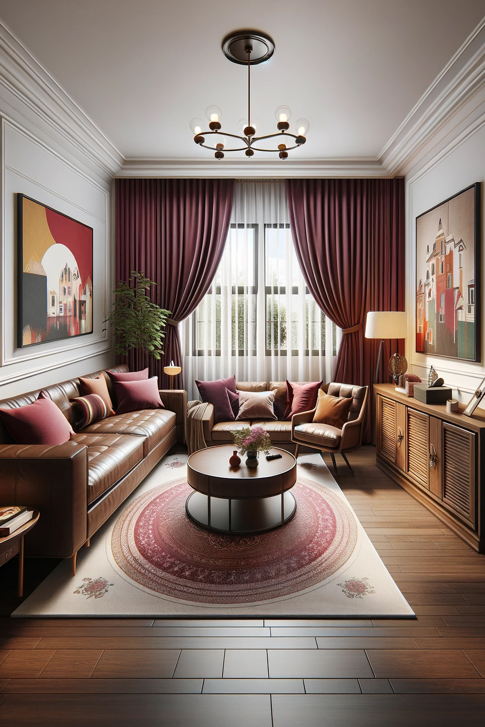 20 Stunning Curtain Colors To Match Brown Living Room Furniture   Living Room With Brown Furniture And Burgundy Curtains 